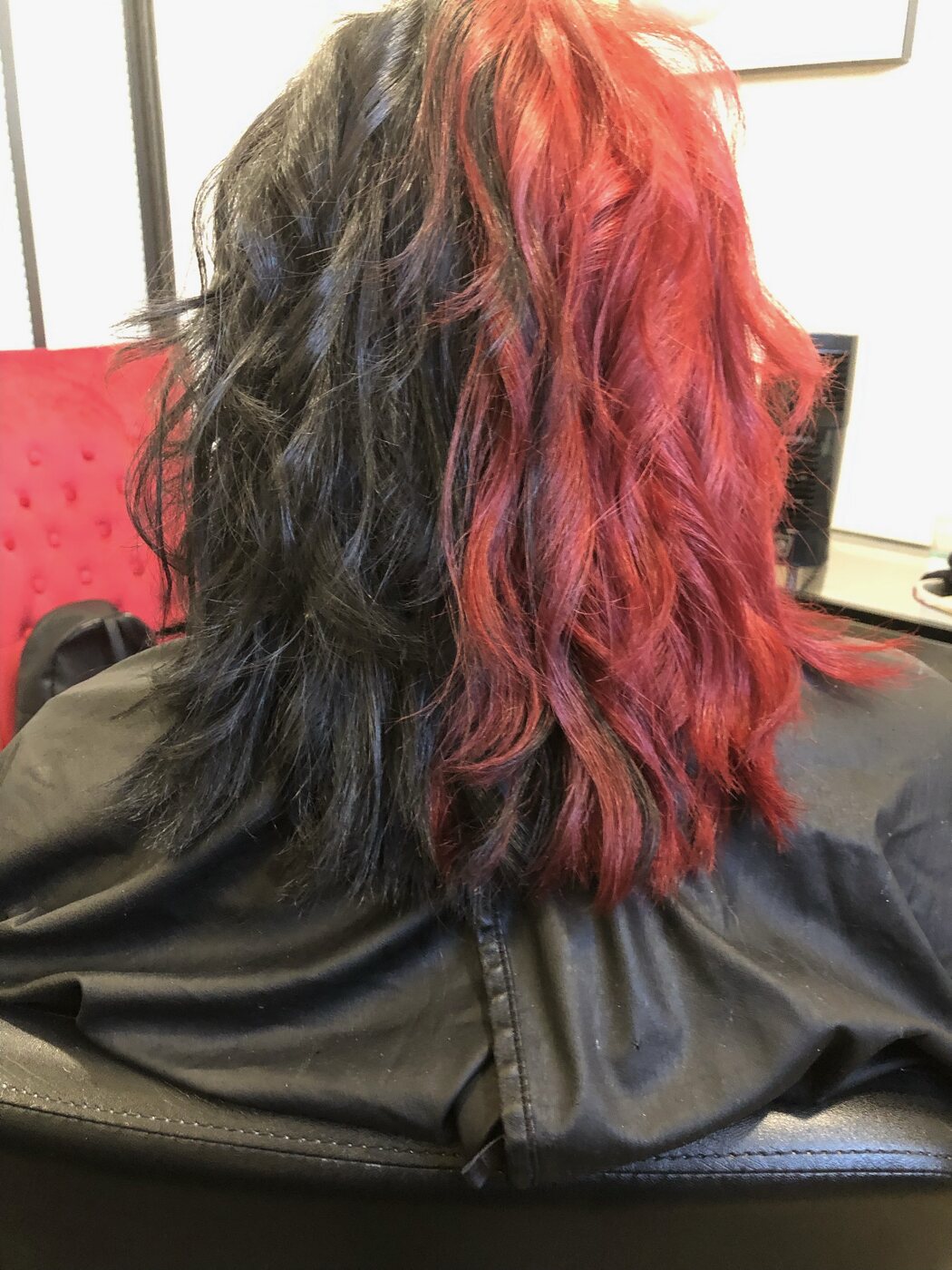 After: dramatic black and red split color